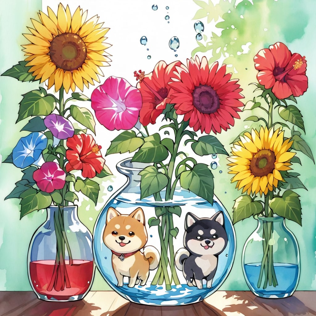 柴犬と花
