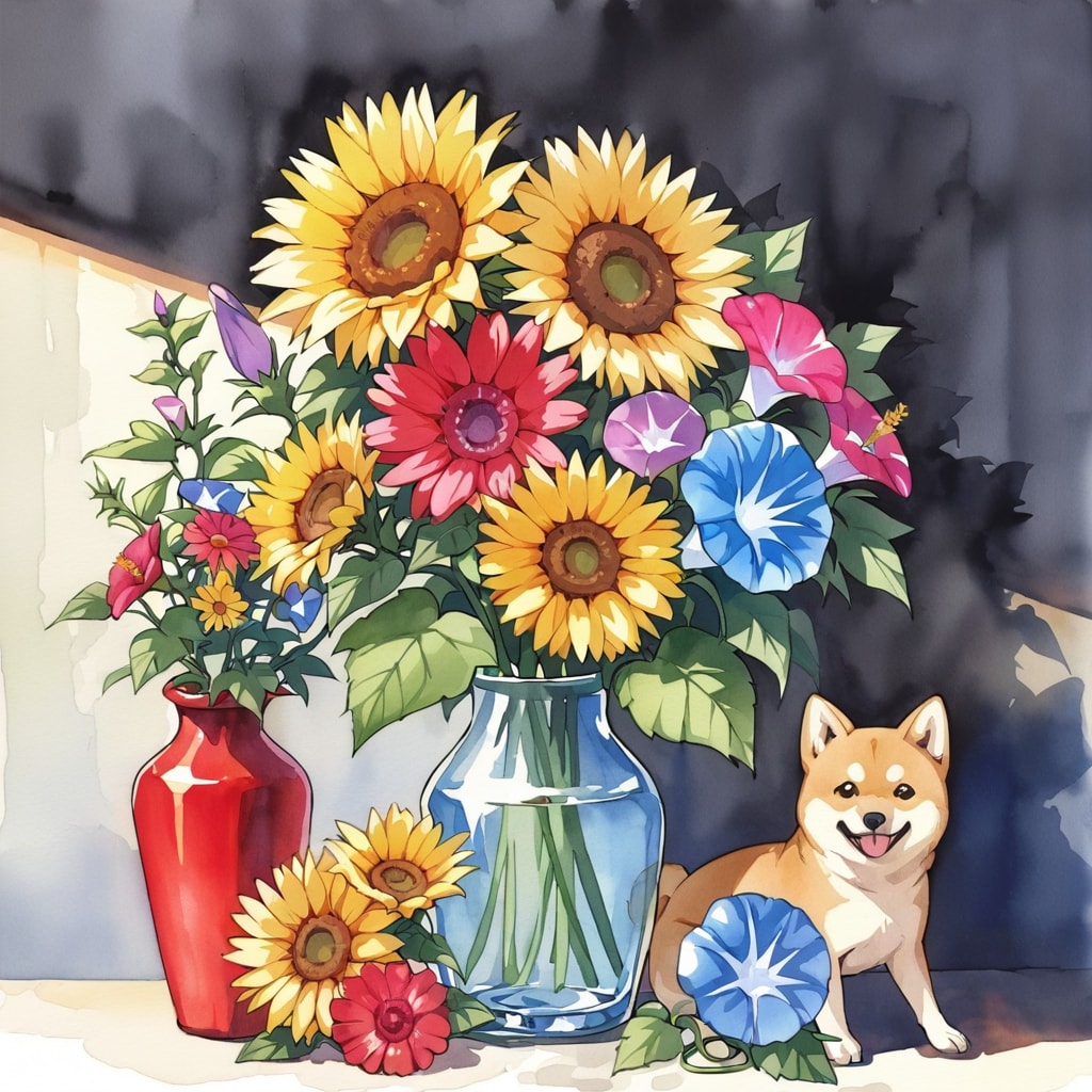 柴犬と花