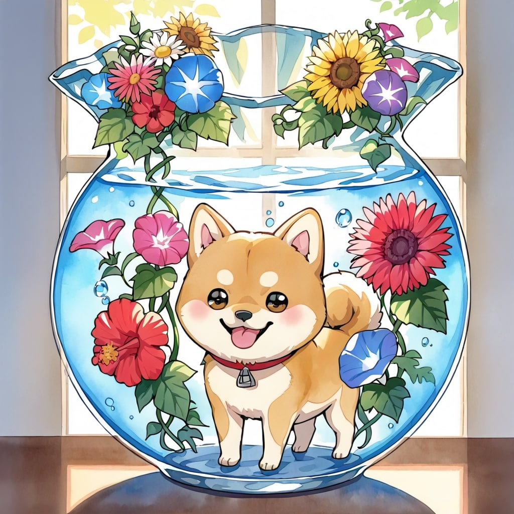 柴犬と花