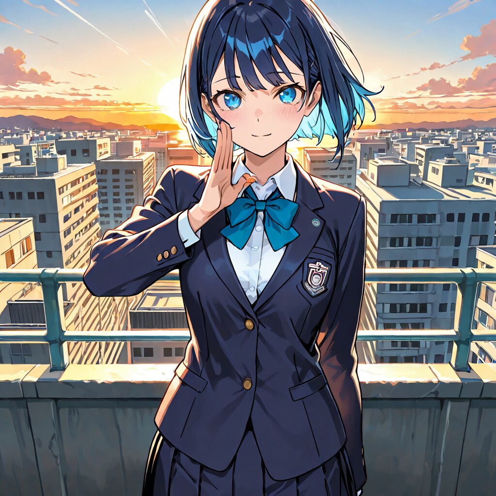 夕暮れ屋上ブレザー | の人気AIイラスト・グラビア