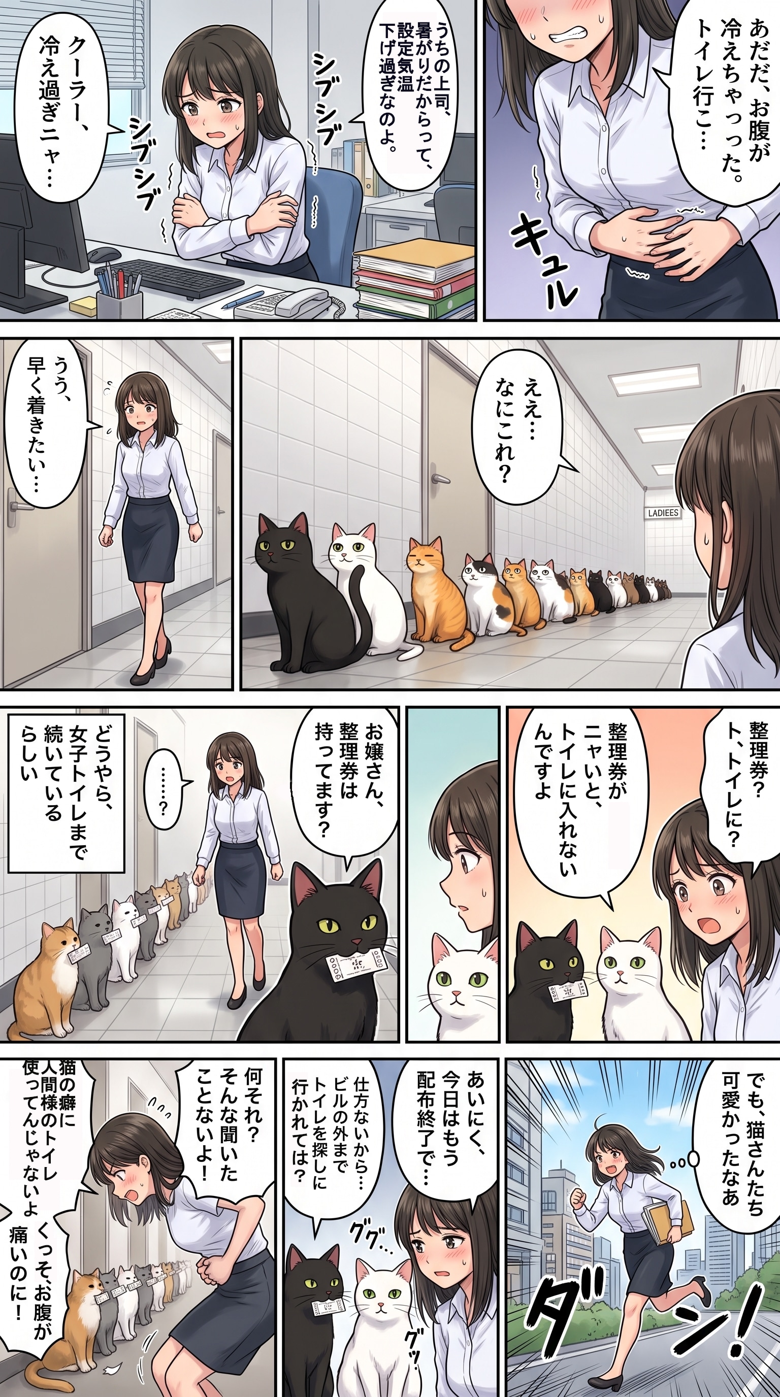 猫さんがトイレの前で大行列の巻 | の人気AIイラスト・グラビア