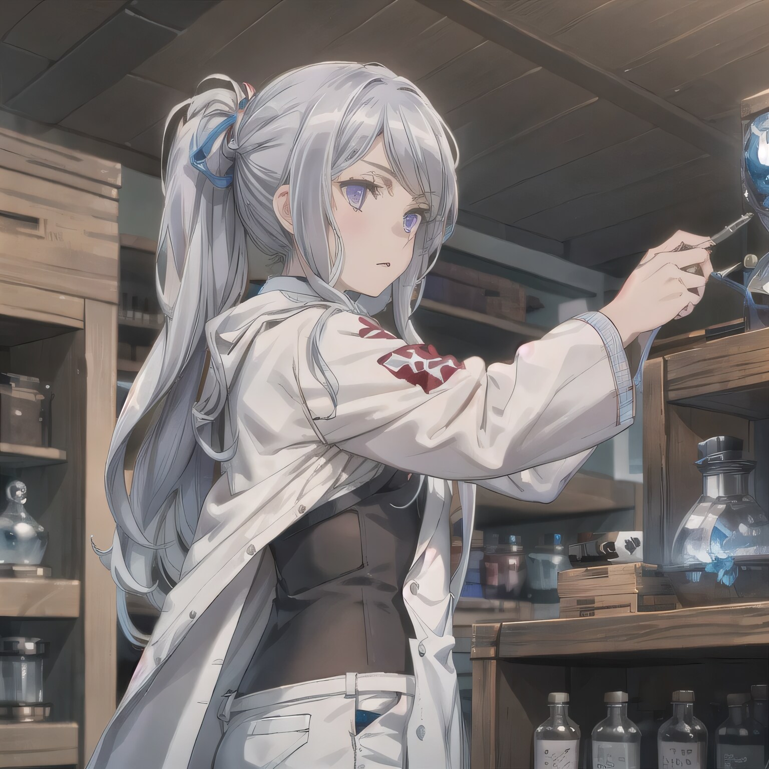 銀髪ポニテで白衣の少女２ | の人気AIイラスト・グラビア