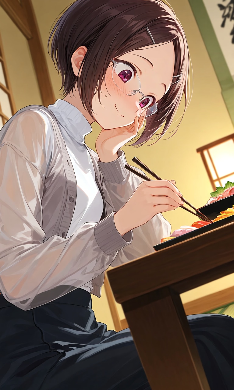 夜も宿で眼鏡っ娘とゆっくり二人でご飯