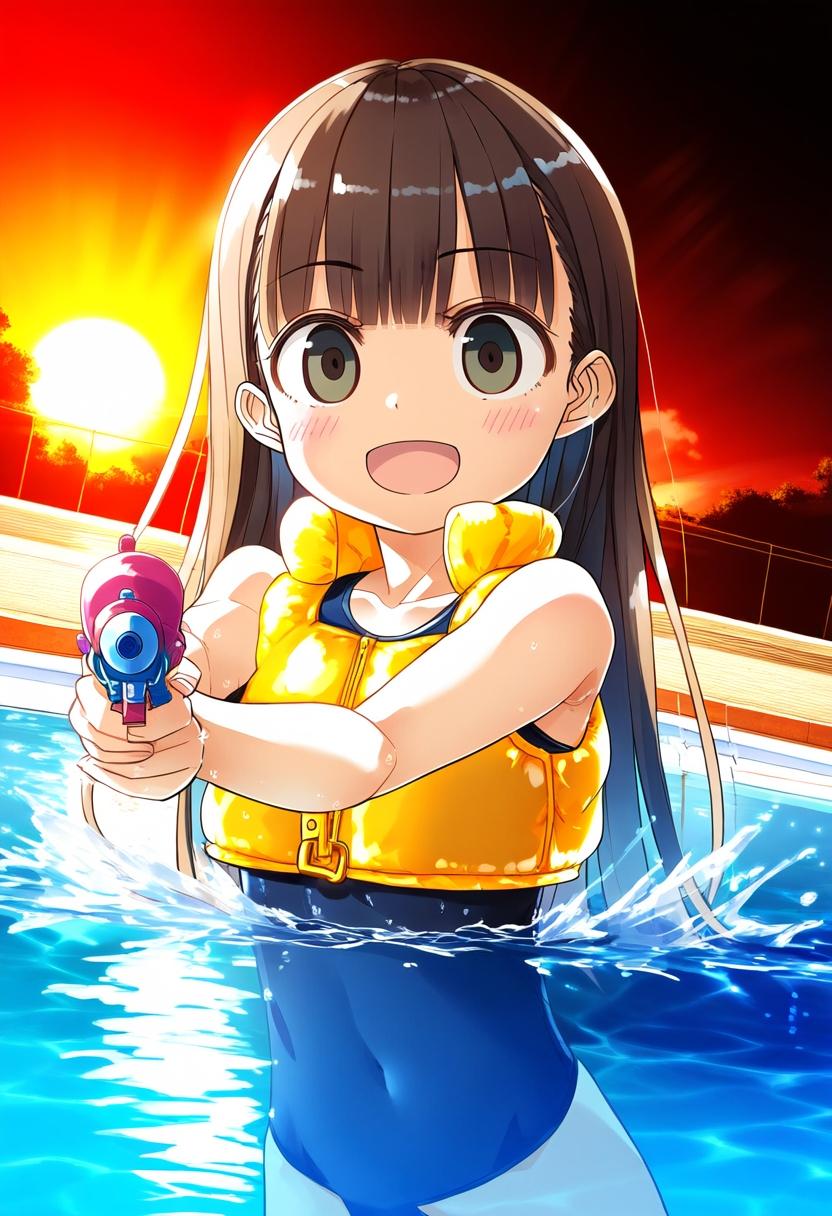 スイムベストを着て遊ぶ幼少期のうちの子ちゃん