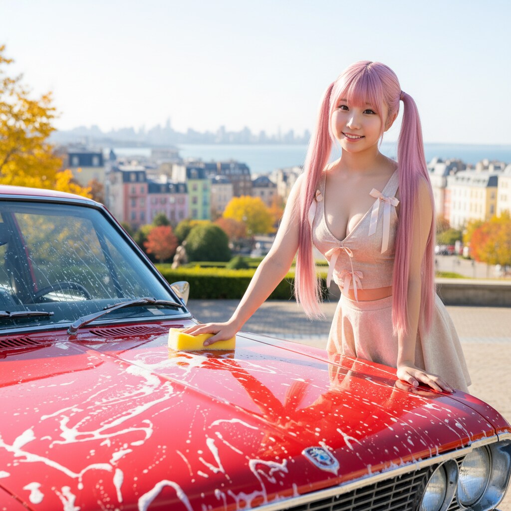 桃ツイさん。洗車