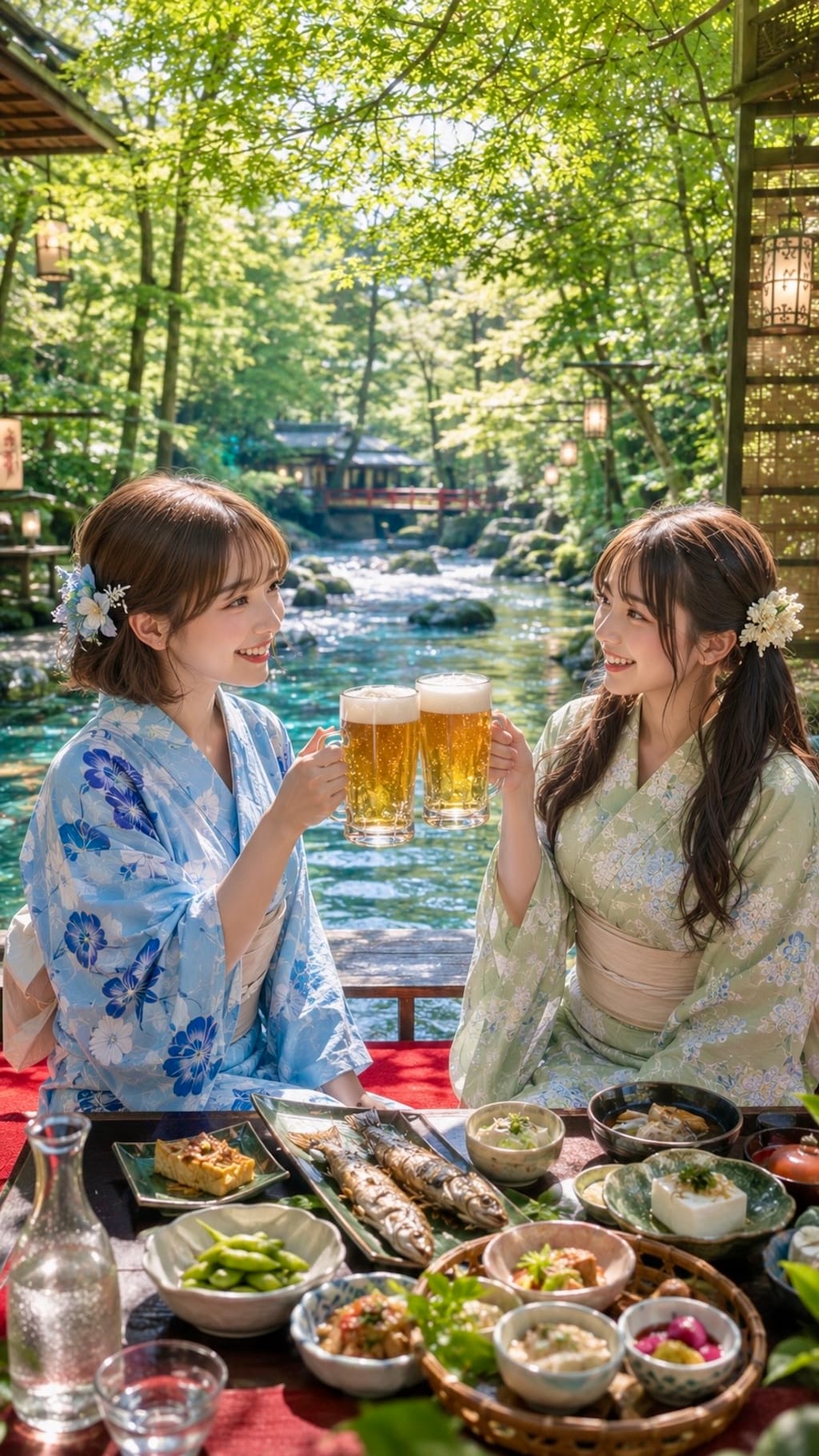 新緑の貴船・川床で乾杯