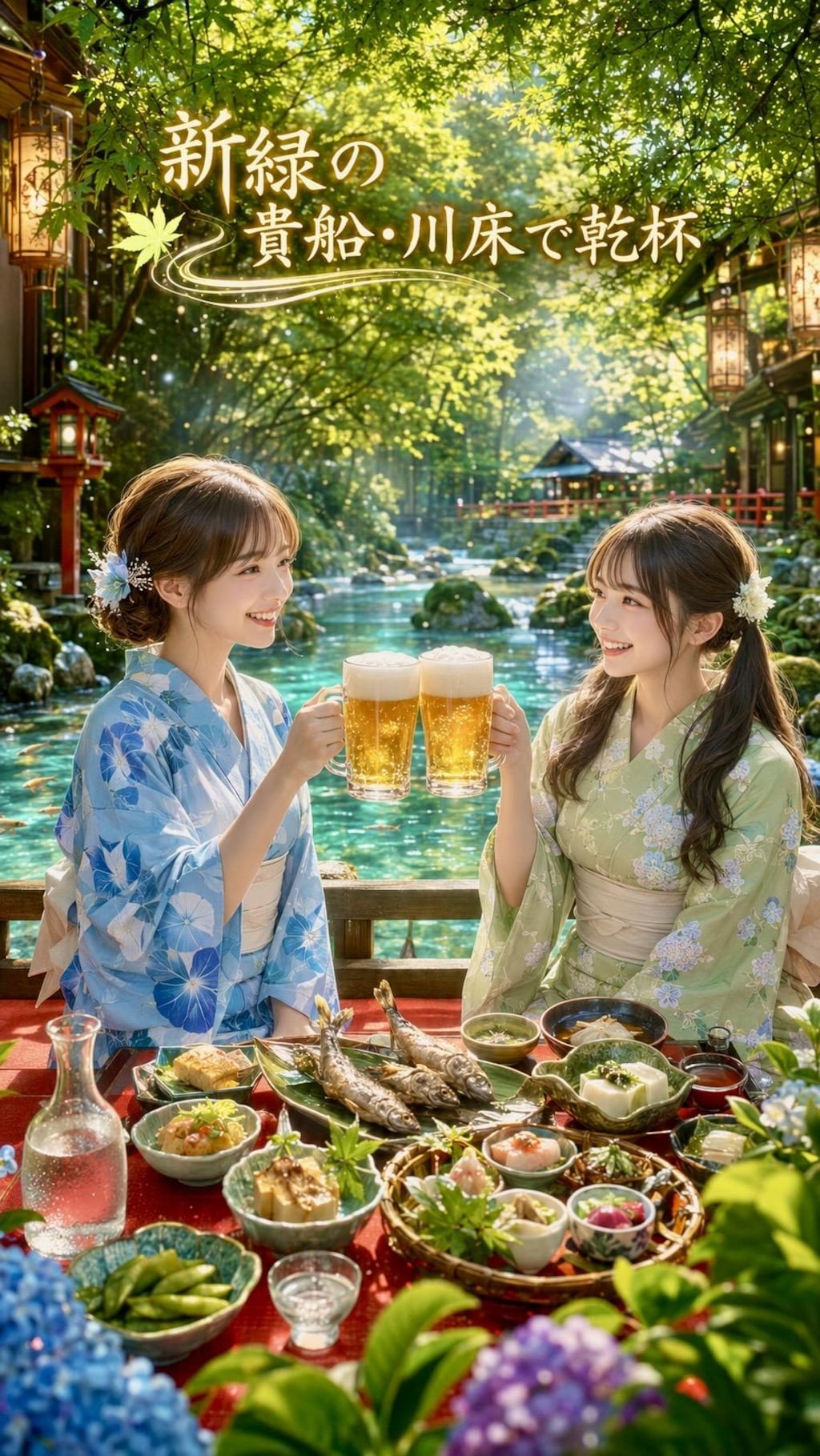 新緑の貴船・川床で乾杯