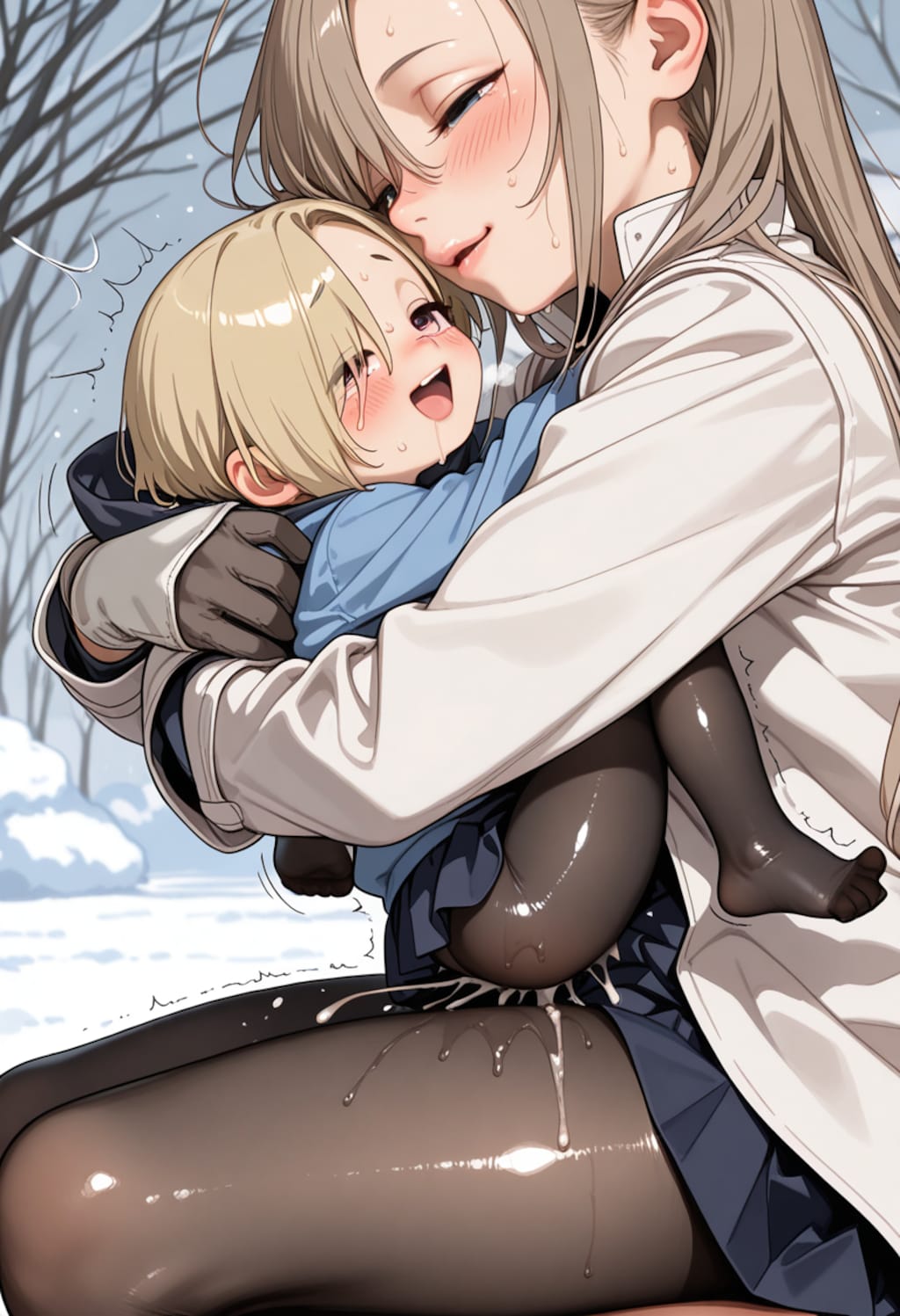 寒いので温め合うイラストなど