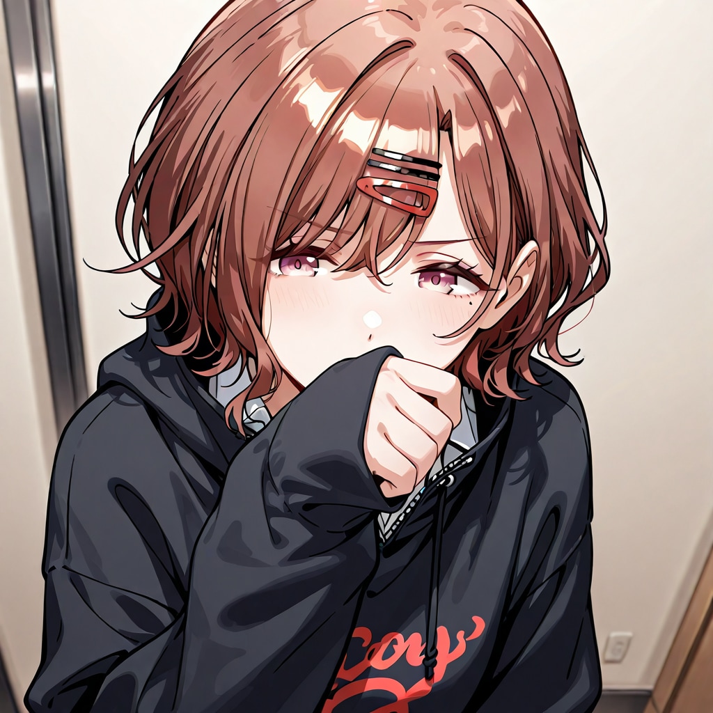 パーカーの袖で鼻を拭いている樋口円香