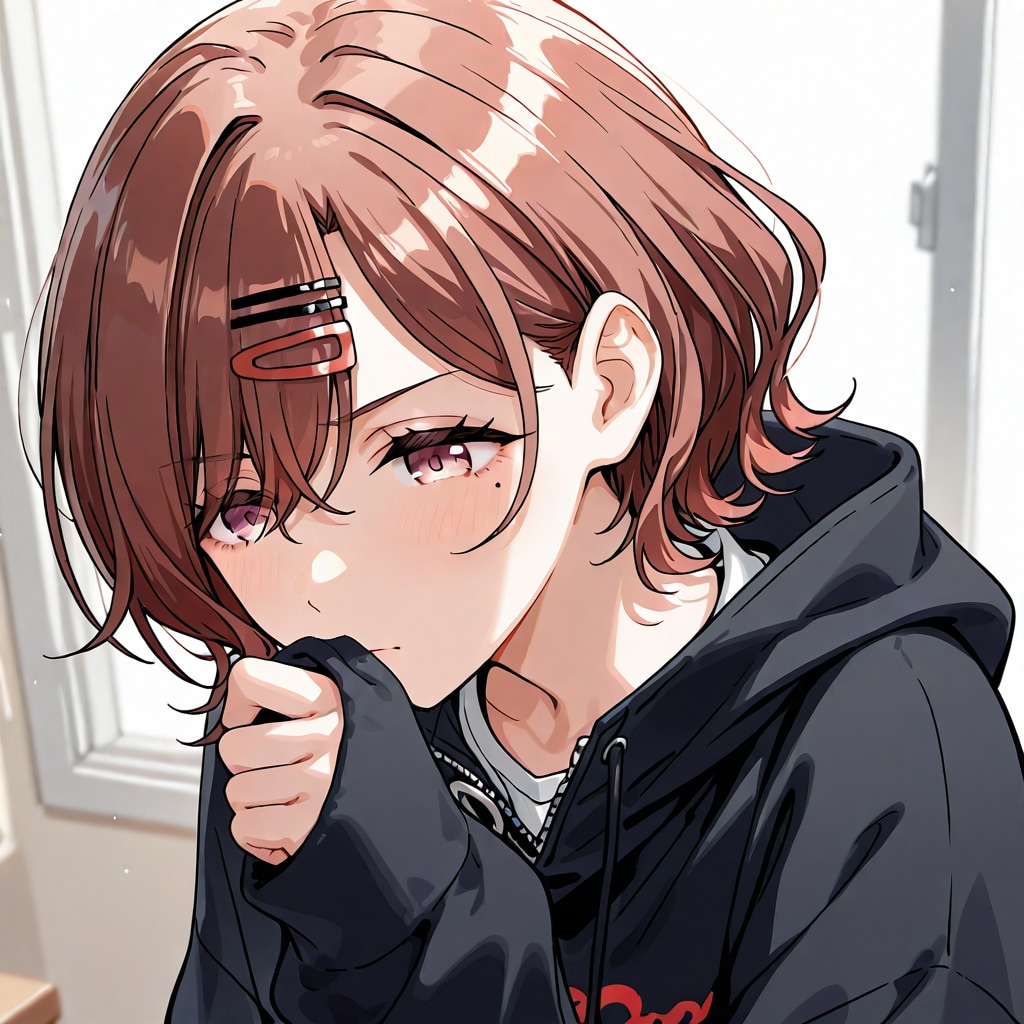 パーカーの袖で鼻を拭いている樋口円香