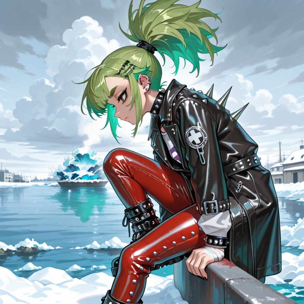 冬の海で黄昏れ