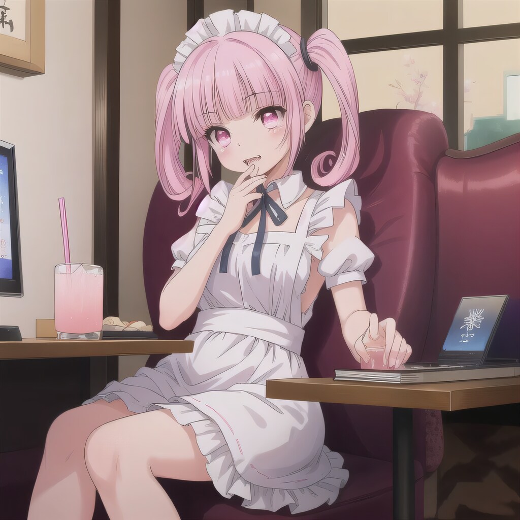 ピンク髪ツインテで漫画喫茶の少女