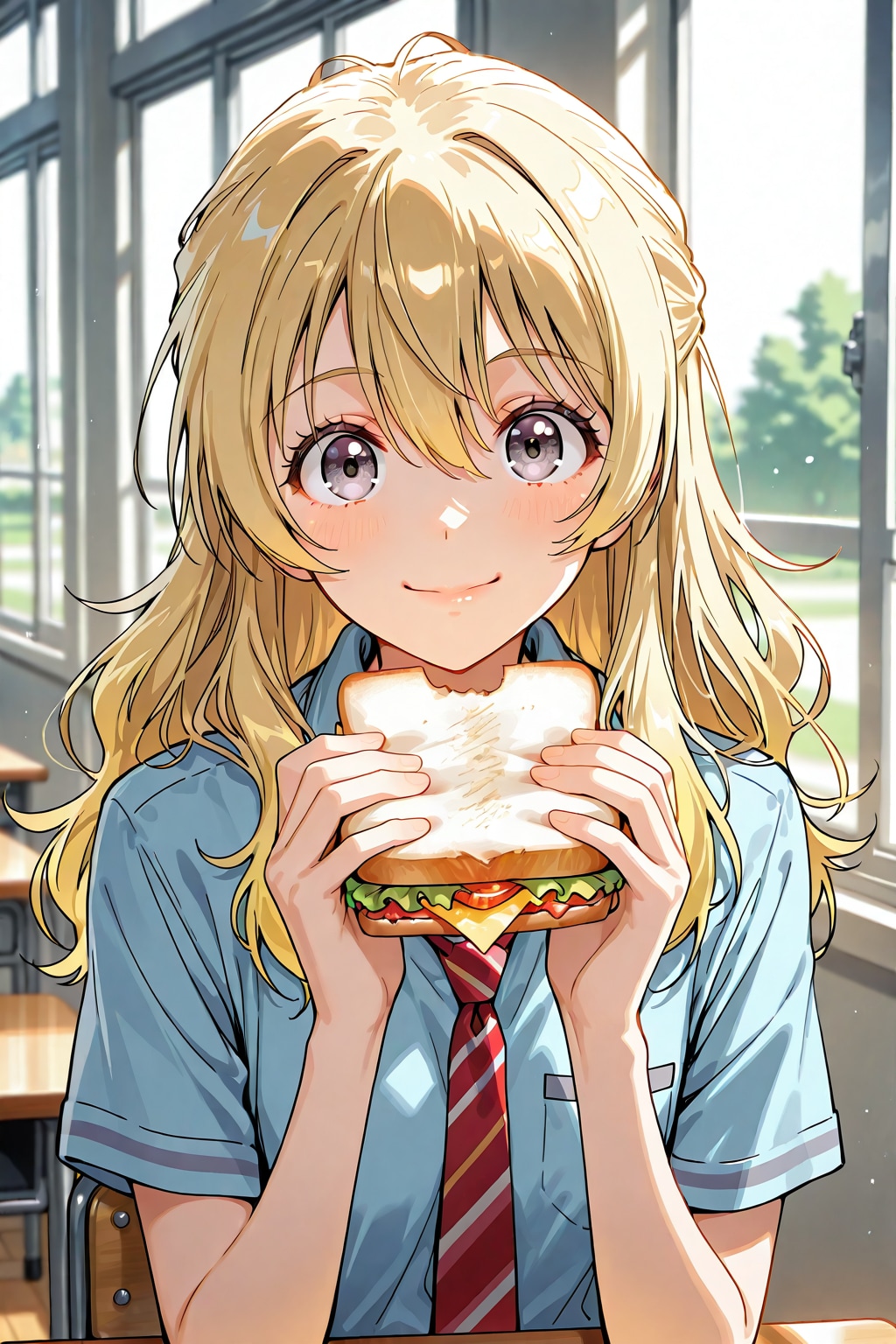 たまごサンドもいいけど、このハムチーズサンドもおいしいんだから。毎日同じのだと栄養偏るよ。