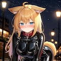 金髪ロングラバースーツヒトイヌちゃん四つん這いで深夜の野外散歩🐶 2枚目