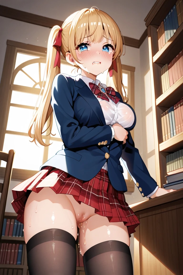 制服はだけてマンコ晒し恥ずかし顔