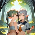 森の中のエルフ姉妹♪　制服？水着？体操服？（確認習作） 3枚目