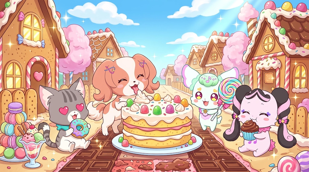 プリルン、お菓子タウンに招待する