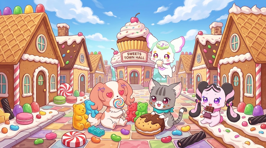 プリルン、お菓子タウンに招待する