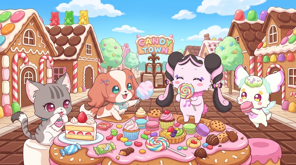 プリルン、お菓子タウンに招待する