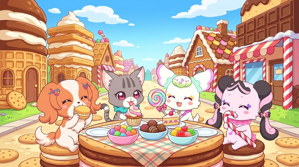 プリルン、お菓子タウンに招待する