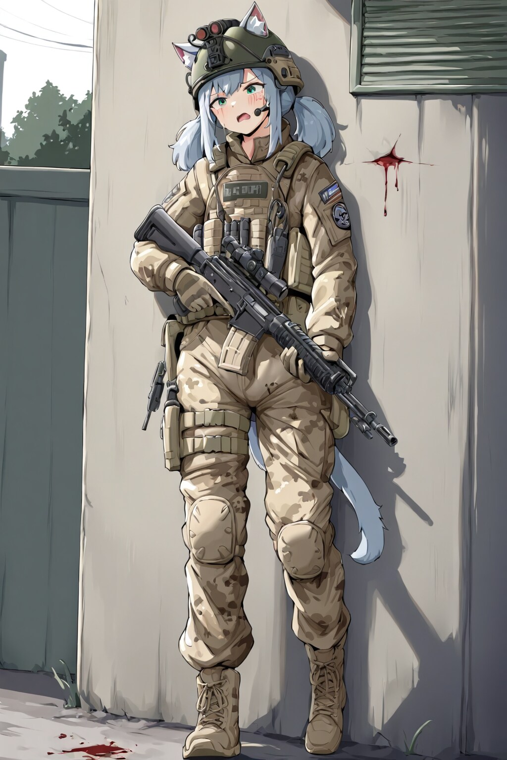 市街地戦中の猫娘
