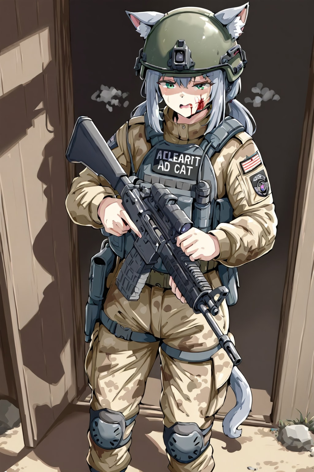 市街地戦中の猫娘