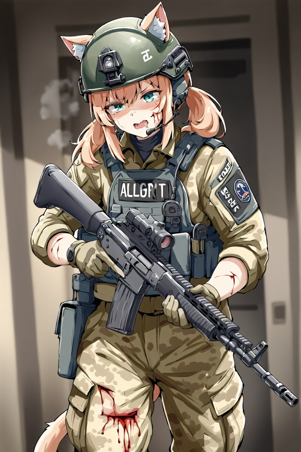 市街地戦中の猫娘