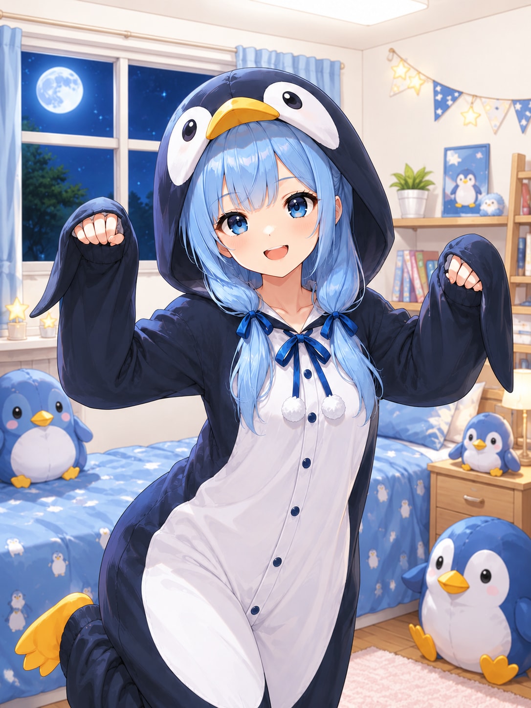 ペンギンパジャマでポーズ