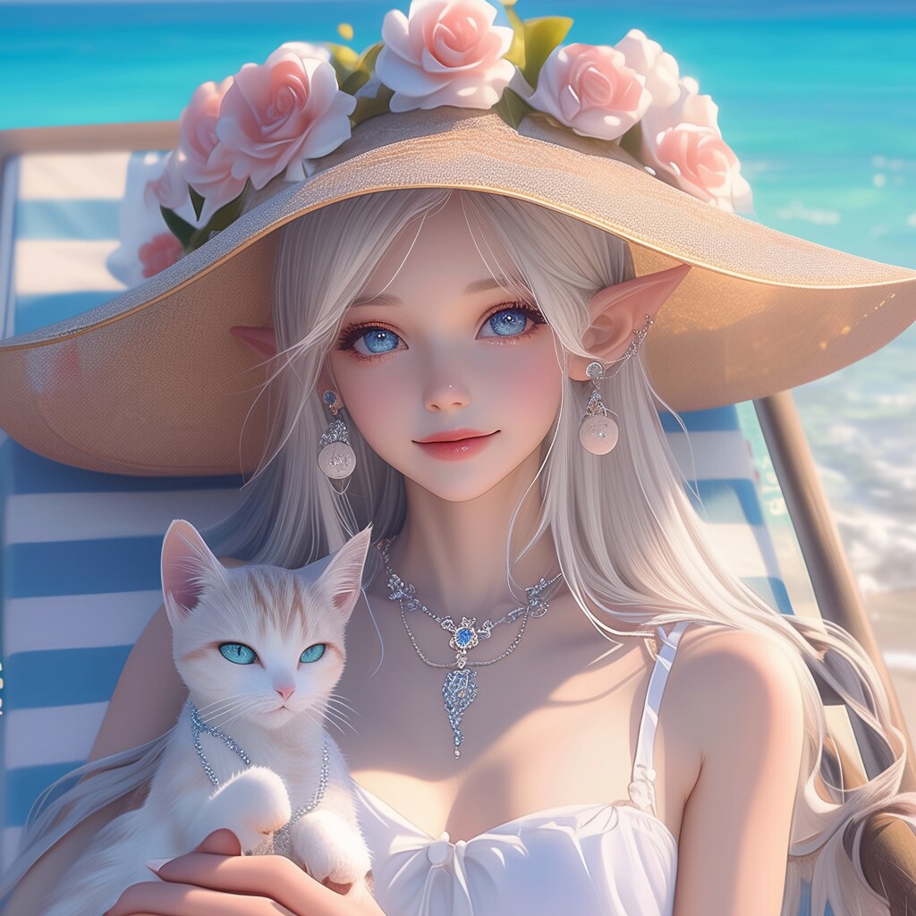 サマーエルフと子猫の午後