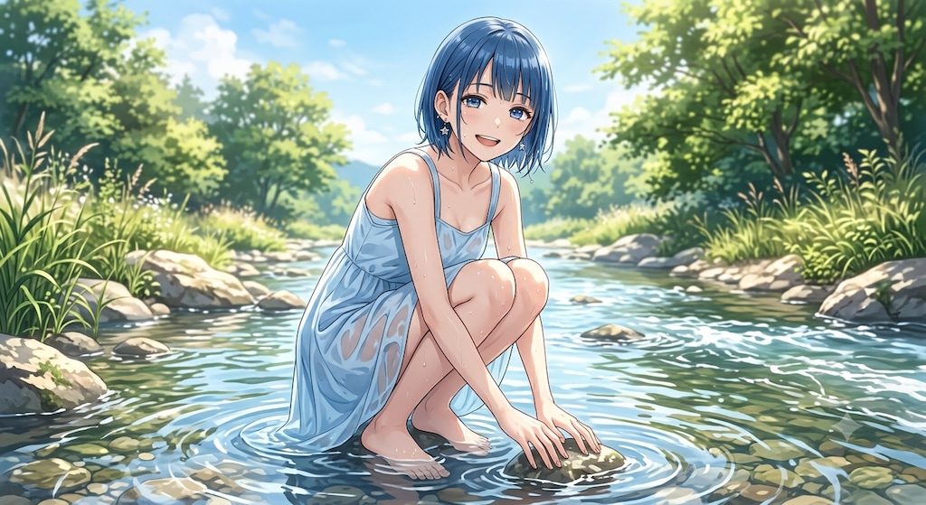 清流に遊ぶボブ子ちゃん