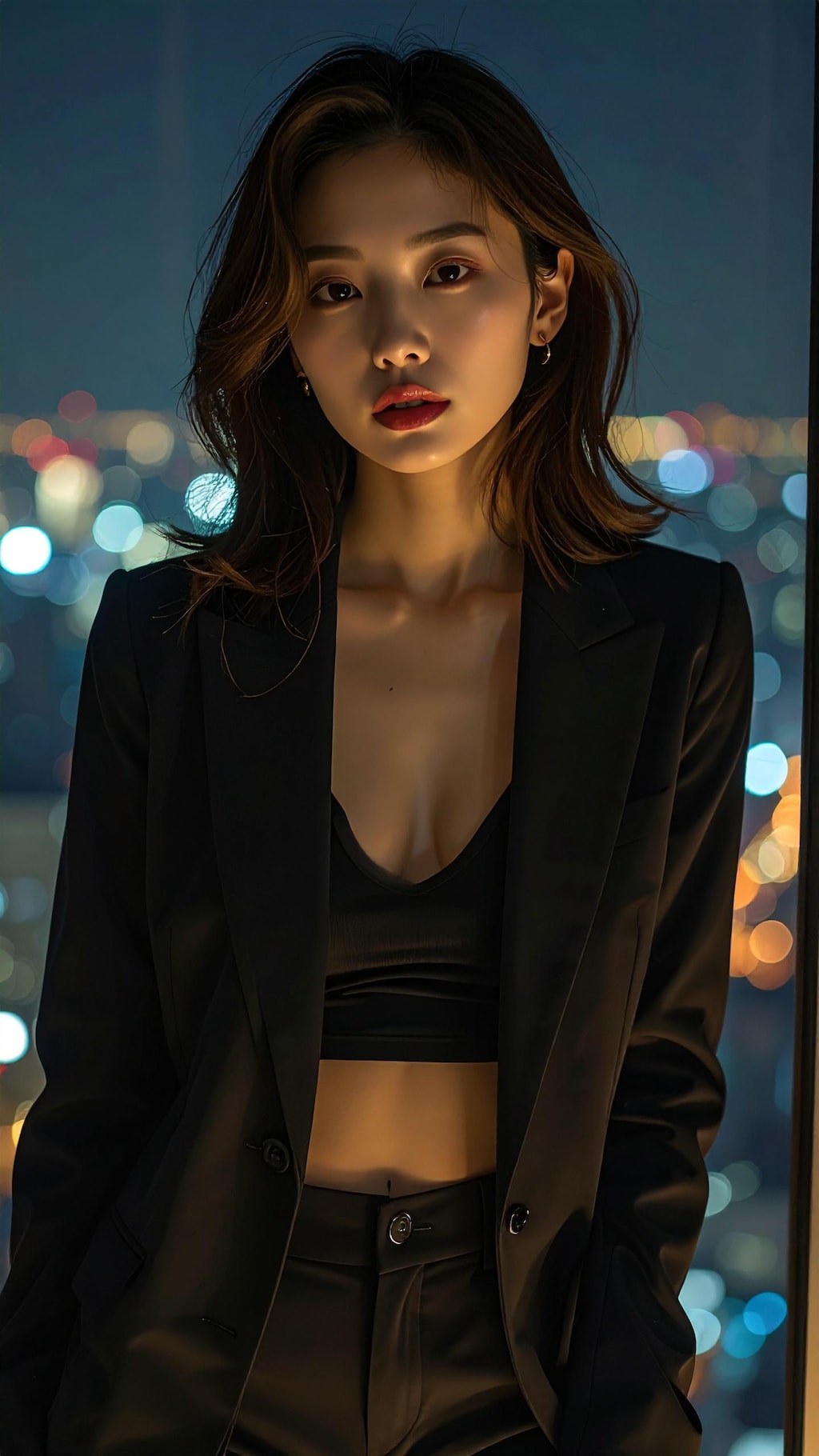 高層ビルでファッション撮影