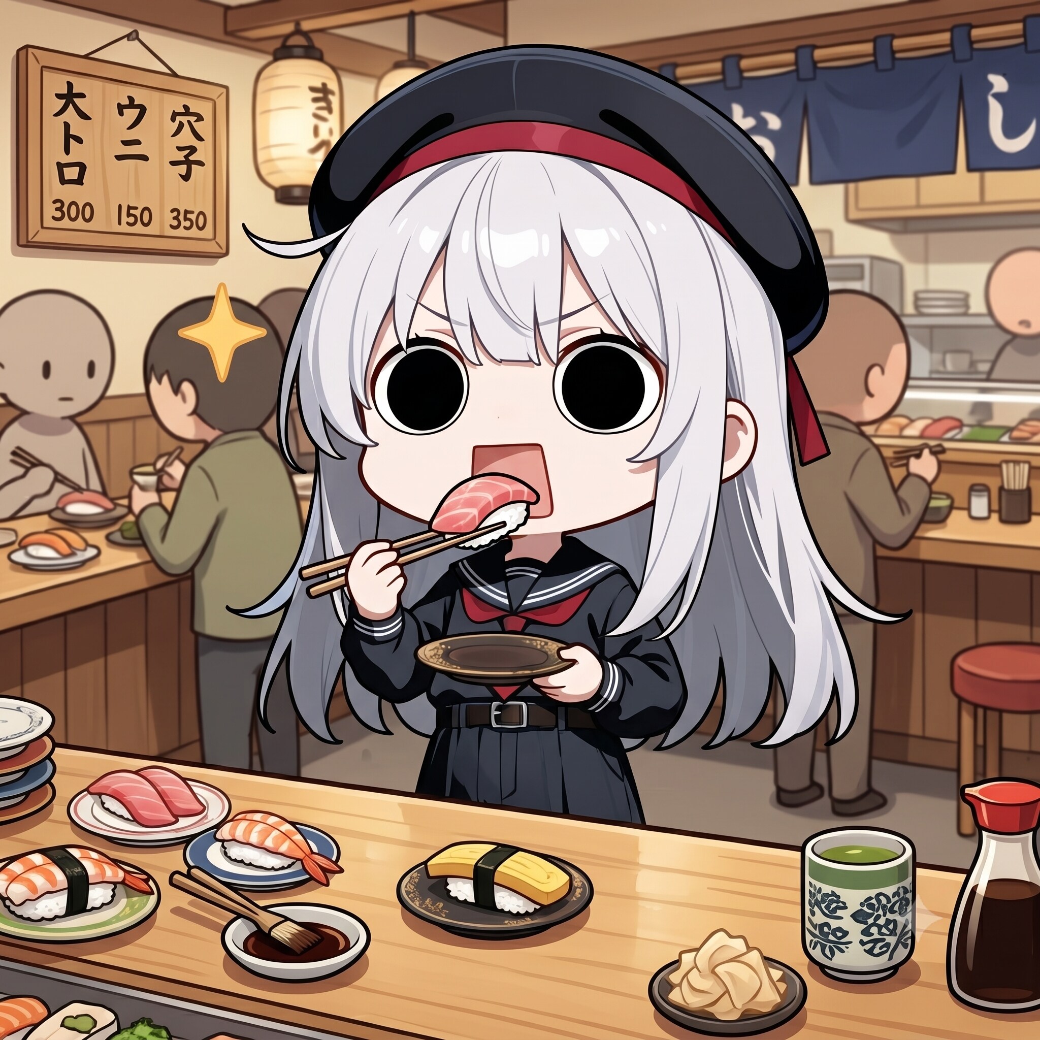 立ち食い寿司を頂くえらいこっちゃ嬢