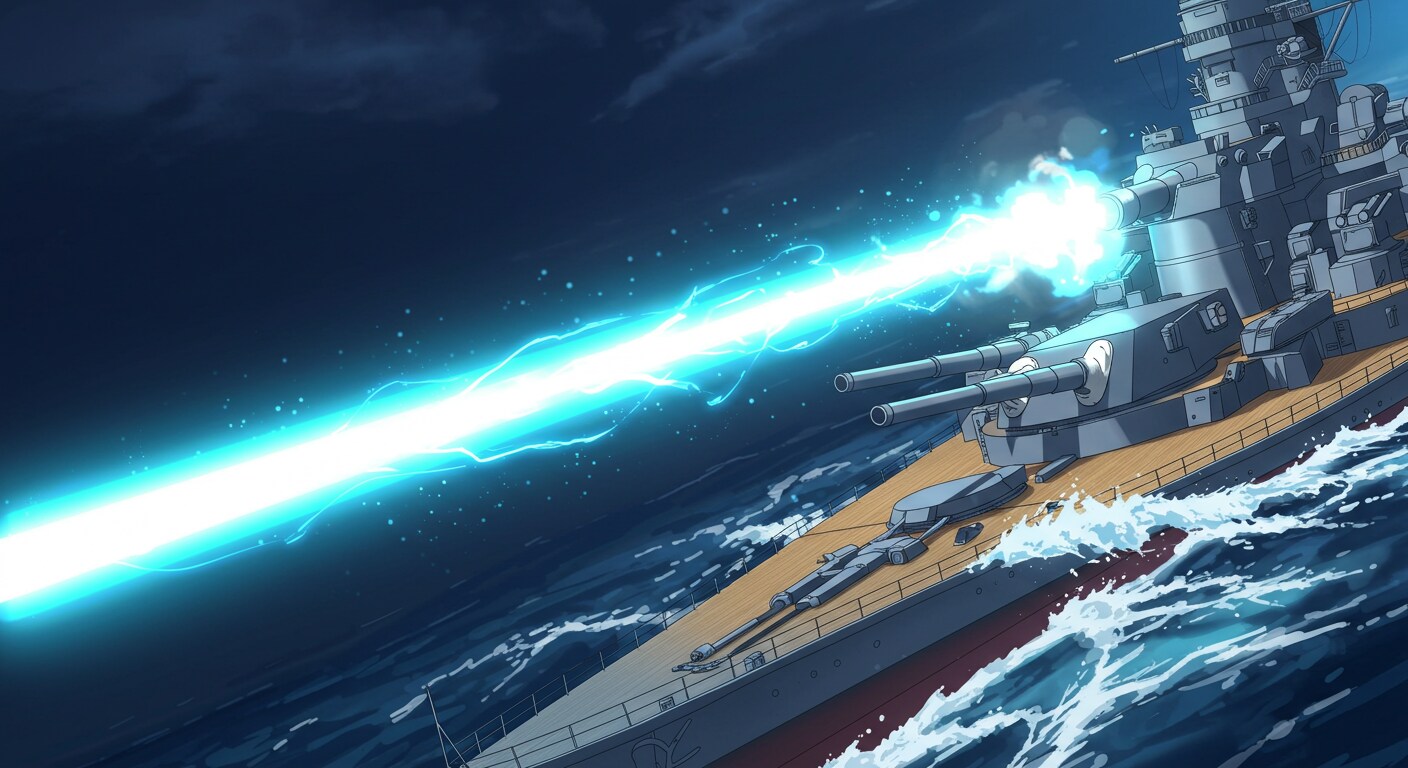 大口径の光線を放つ戦艦の主砲