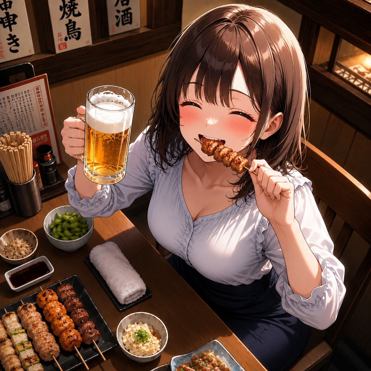 焼き鳥屋で