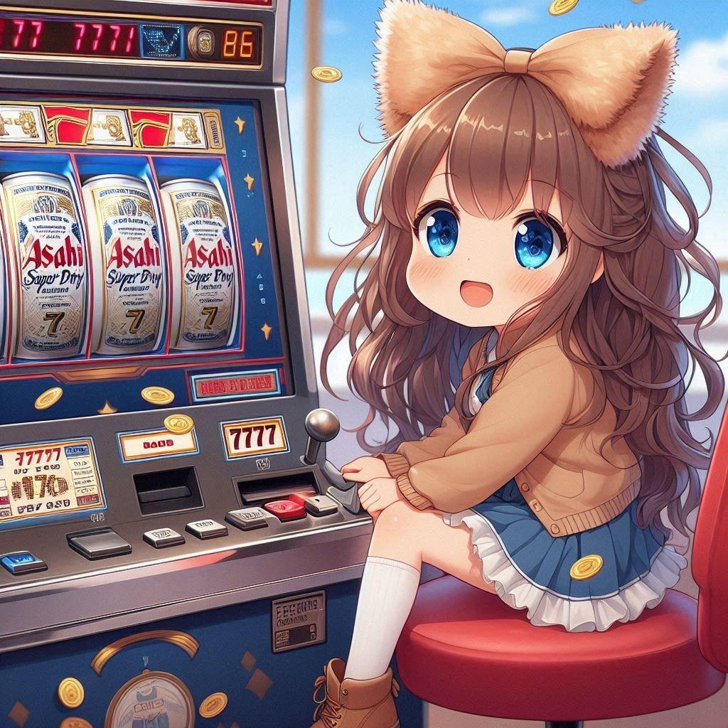 ビール缶スロットで遊ぶ小さな女の子