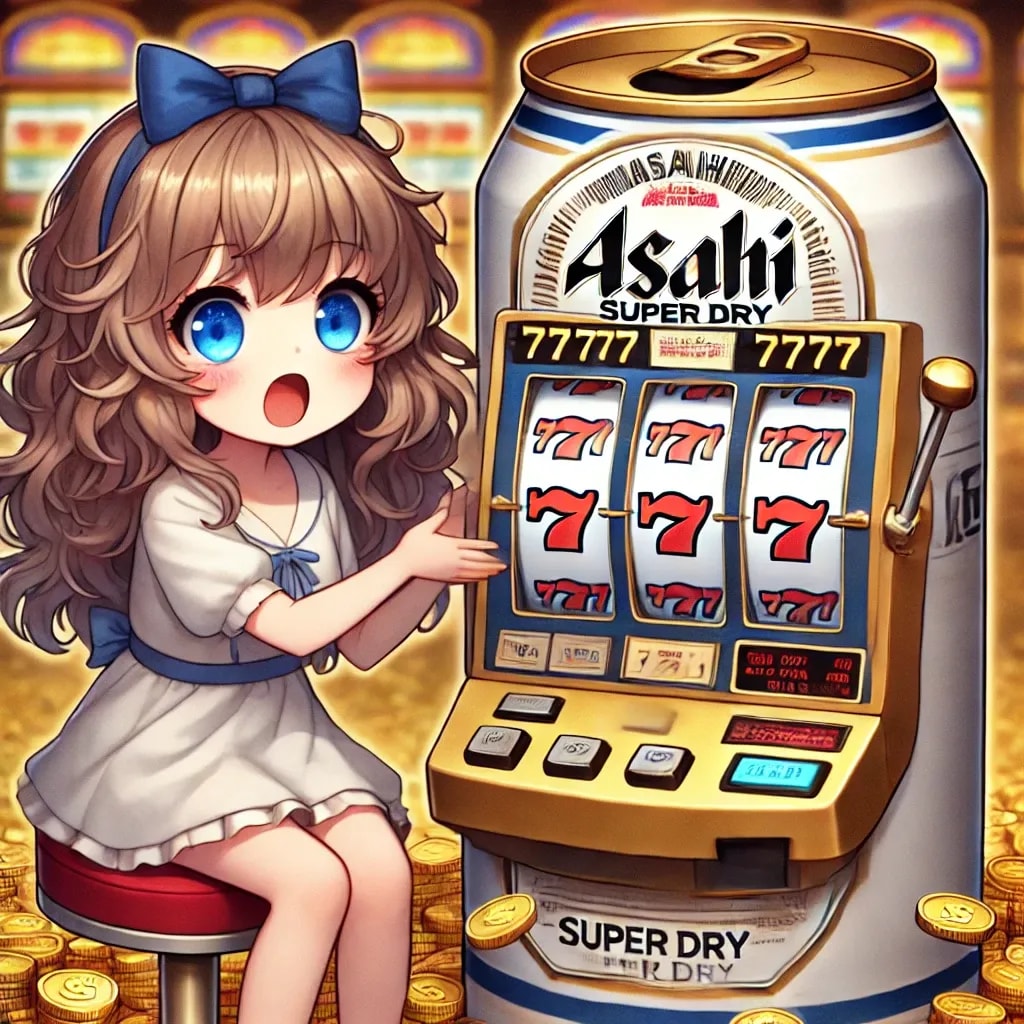 ビール缶スロットで遊ぶ小さな女の子