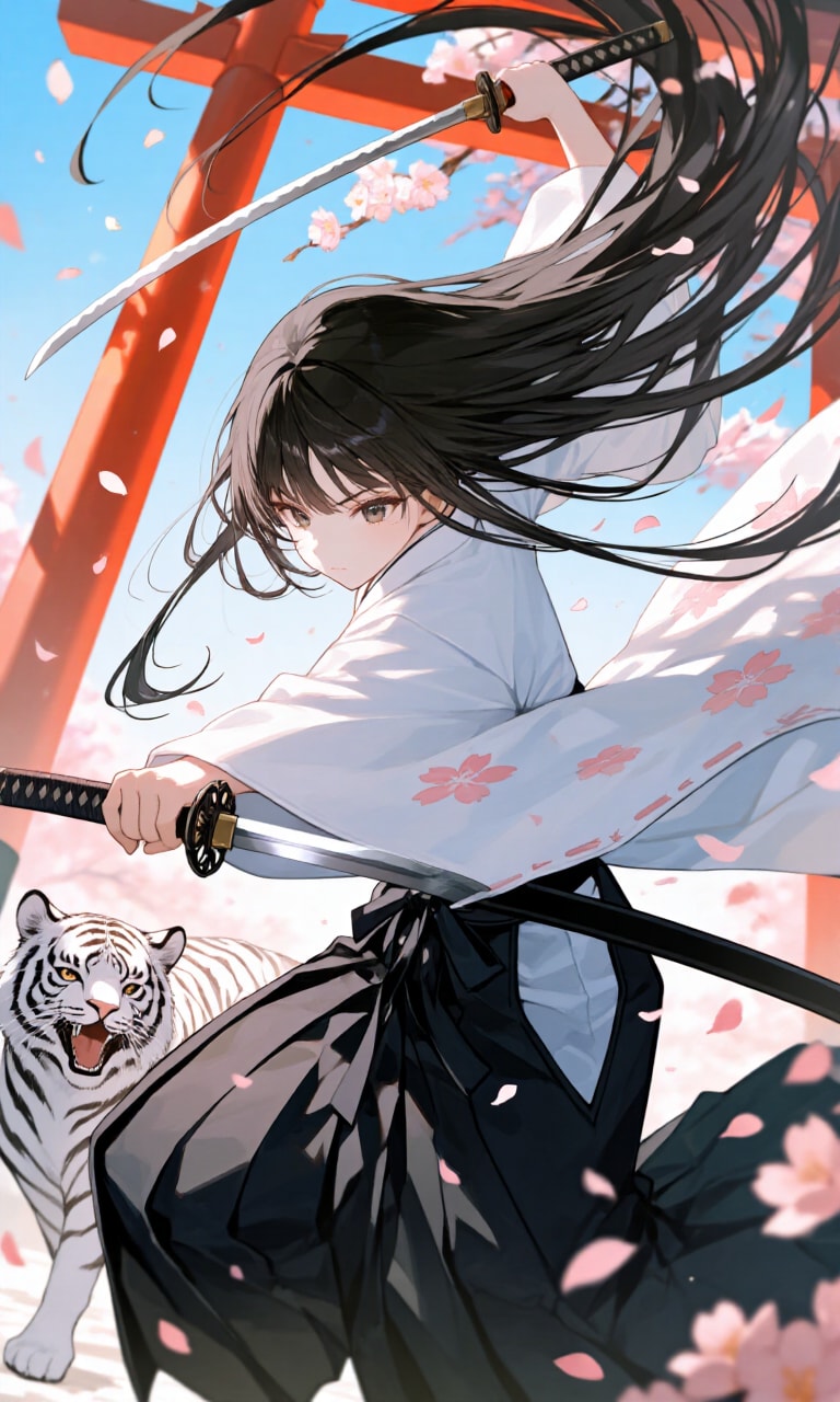 剣人女子と白虎 | の人気AIイラスト・グラビア