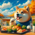 油絵、高級レストランで世界全ての美味しい料理を食べる柴犬 2枚目