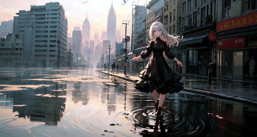 街と水たまり、少女143