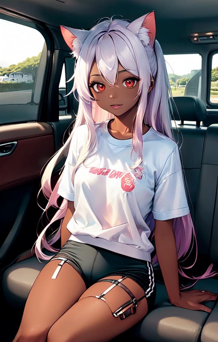 褐色猫娘とのドライブ