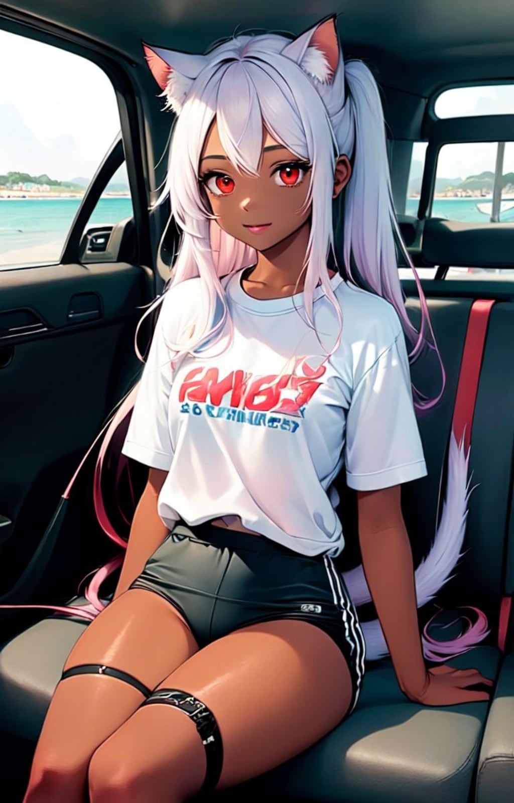 褐色猫娘とのドライブ
