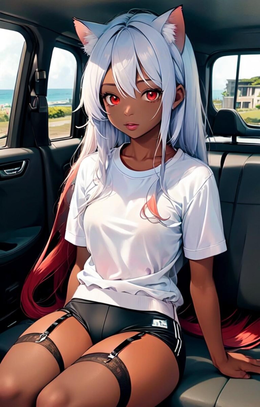 褐色猫娘とのドライブ