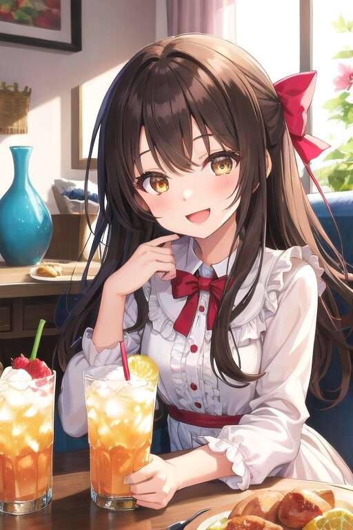 ジュースを飲む、なごみちゃん🍹🍊♪