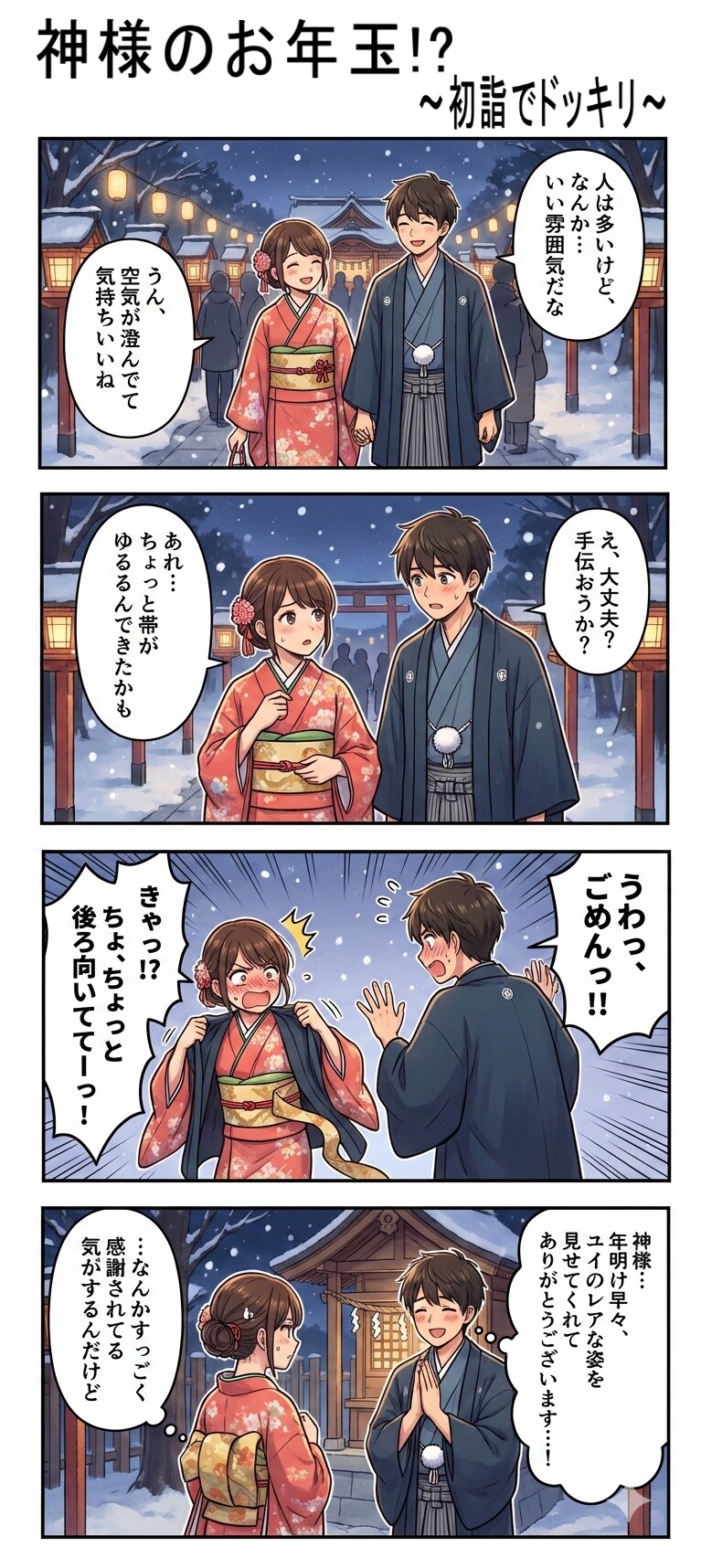 神様のお年玉！？ ～初詣でドッキリ～ | の人気AIイラスト・グラビア