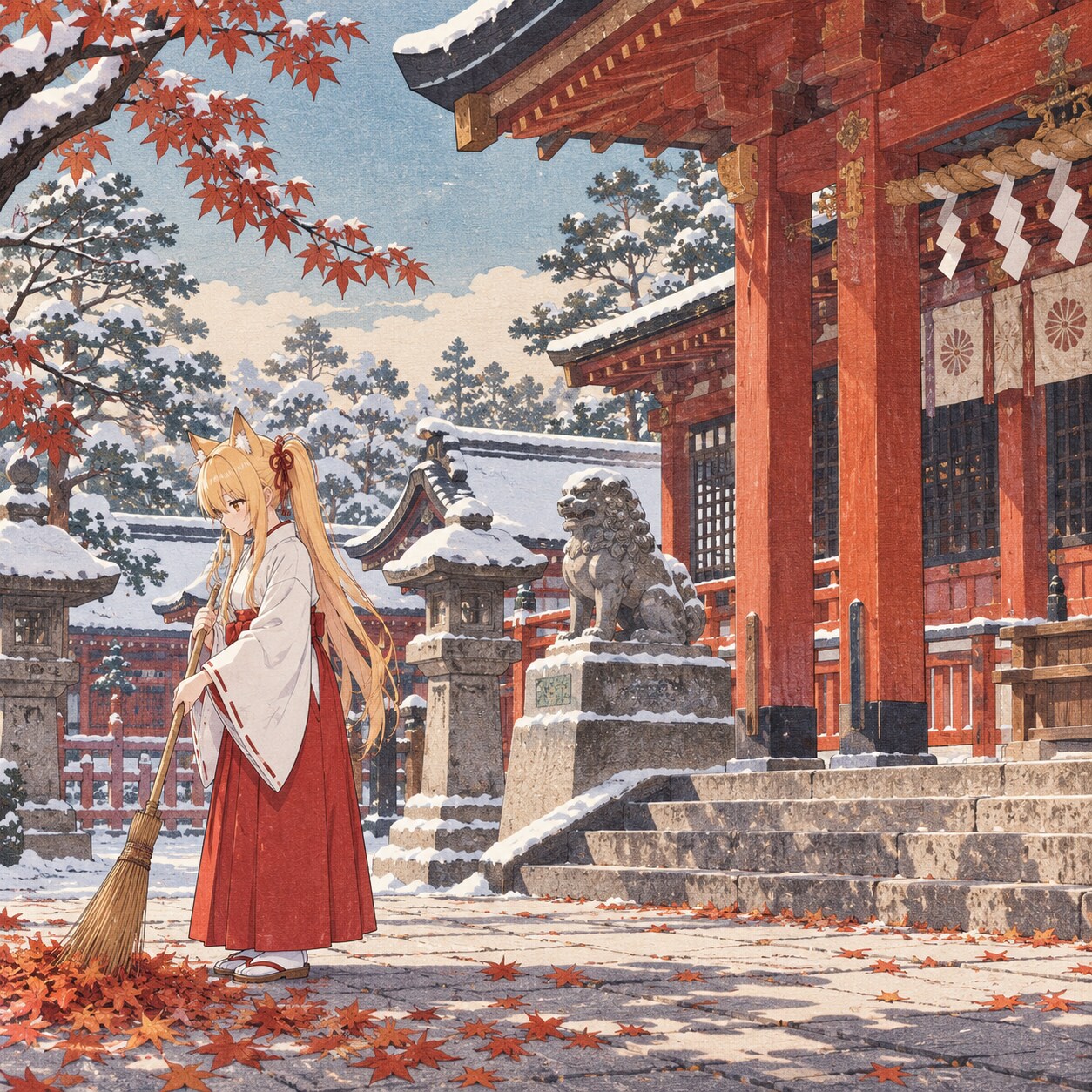 巫女ミラと秋の神社 | の人気AIイラスト・グラビア