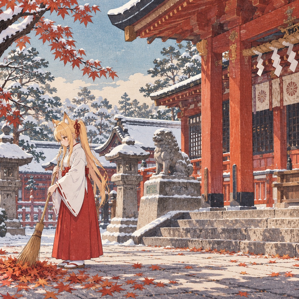 巫女ミラと秋の神社