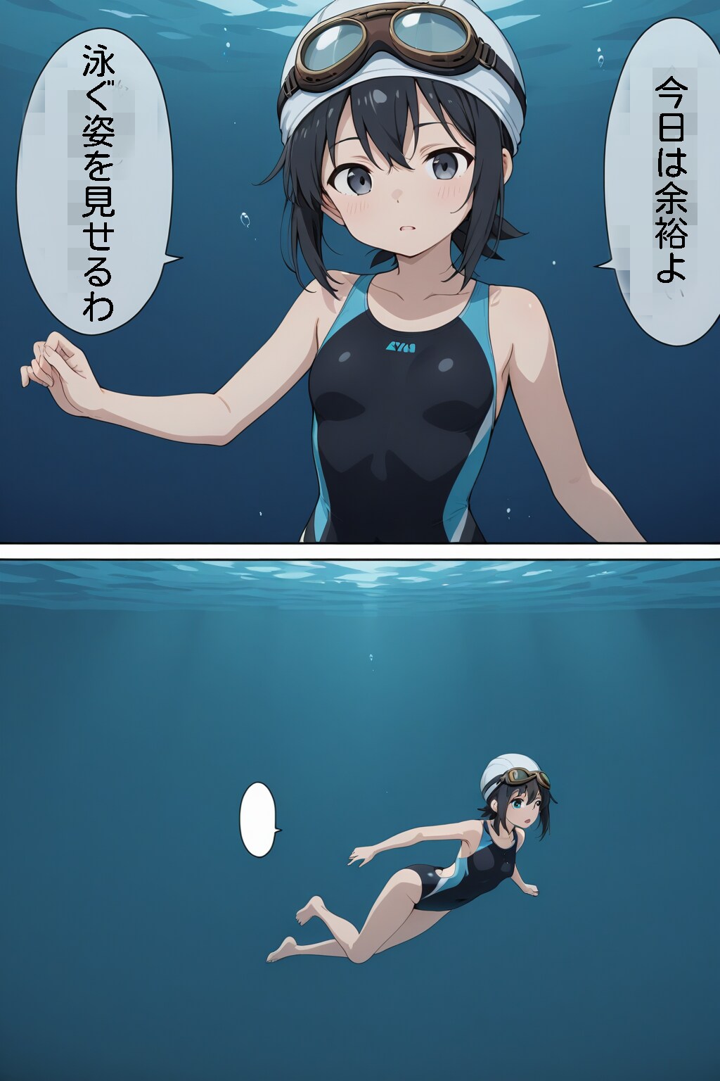 泳ぐ姿を動画で見せる競泳水着の少女