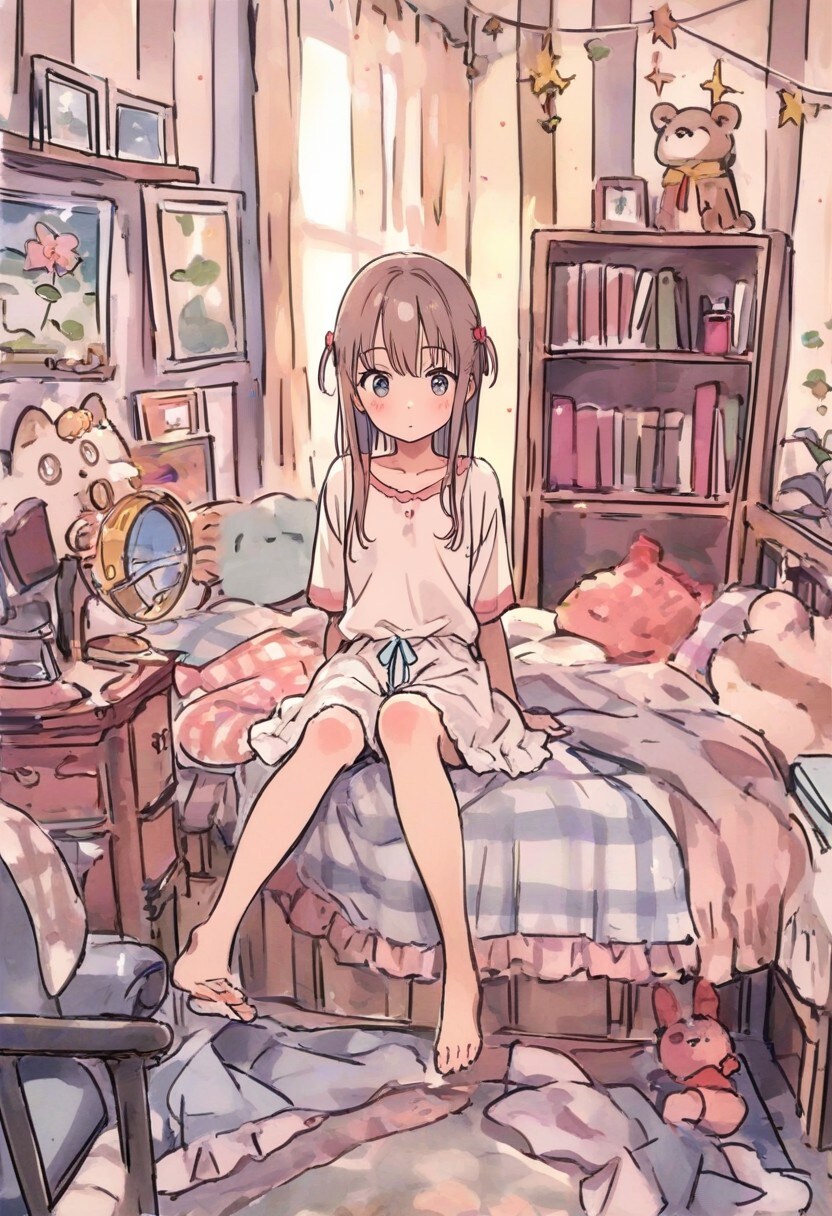 少女の部屋(水彩タッチ)(210) | の人気AIイラスト・グラビア