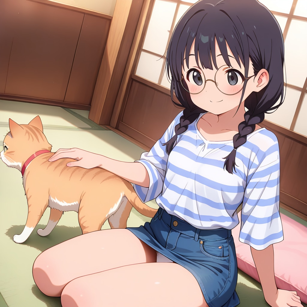 丸子・猫を撫でる