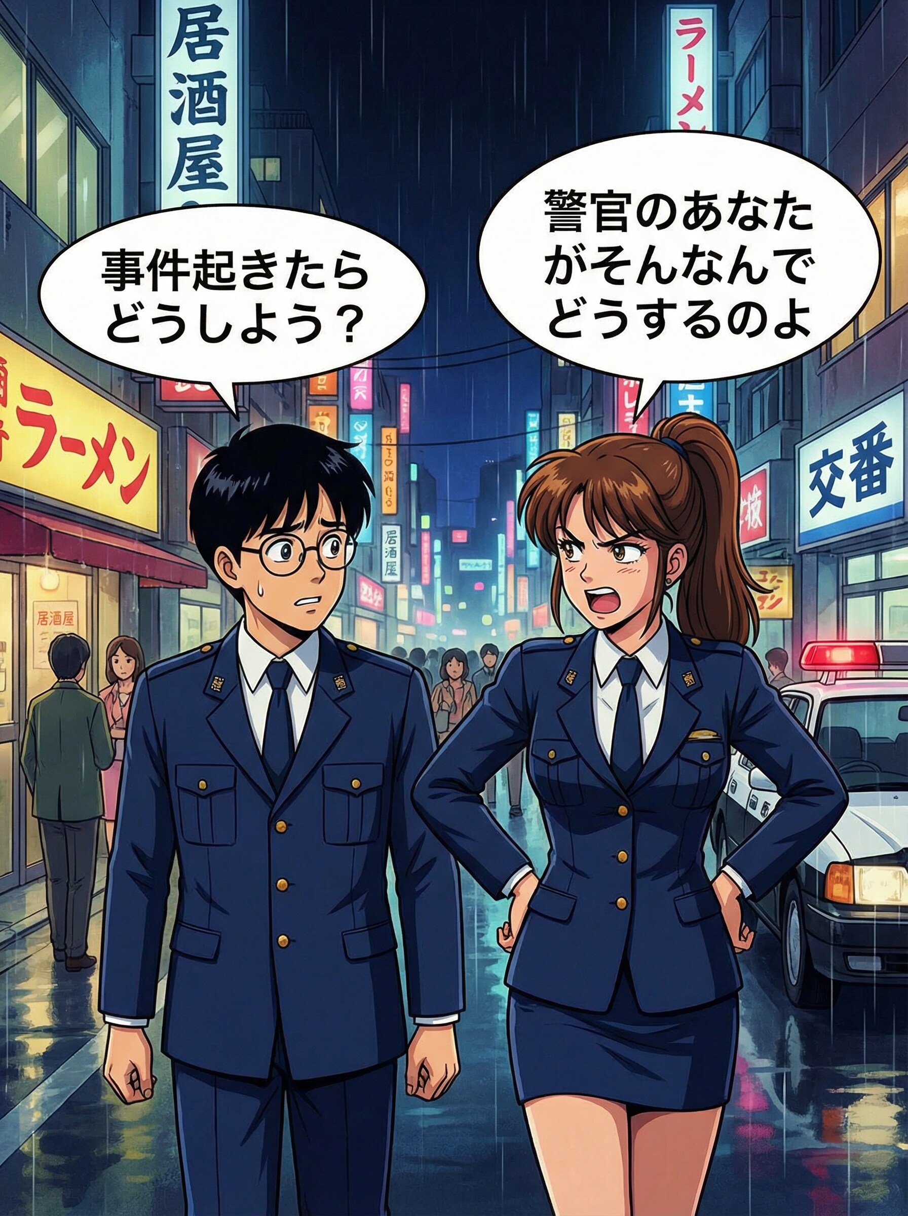 警官カップル　繁華街パトロール中